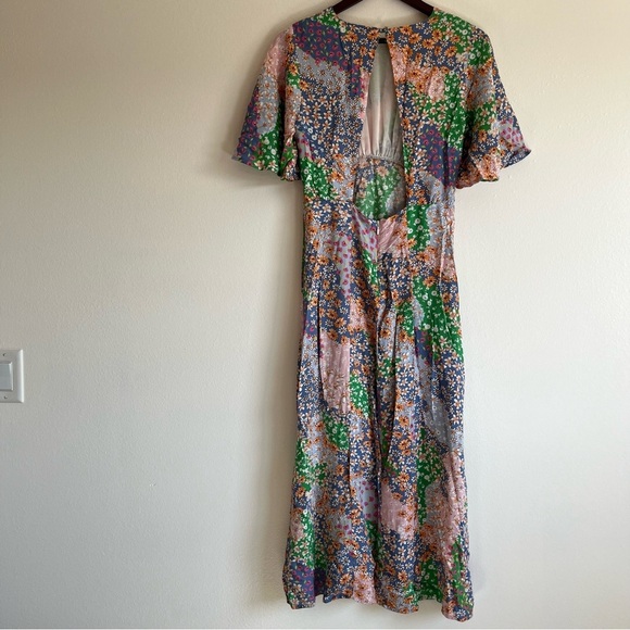 Topshop Austin Floral Print Multicolored Angle Sleeve Open Back Dress Size 4 - Picture 12 of 14